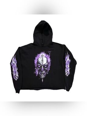 Vlone Skully Purple Flame Hoodie Black Size Medium - Made in USA